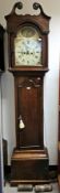 Georgian eight-day oak cased longcase clock by James Coates, Horncastle, with painted broken-arch