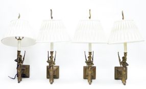 Set of four Regency style brass wall lights, each cast in the form of a Melusine, a winged mermaid