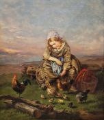 Henry Campotosto (Belgian 1833-1910) Oil on canvas Country girl seated, with chickens, signed and