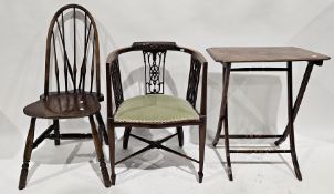 Three items of furniture including an elm seated hoop and spindle back dining chair, 41cm wide x