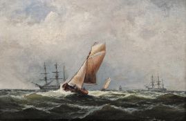 Hawthorne or Hamilton?? 19th century school Oil on canvas 'An English Smack..Shipping in the M...?',