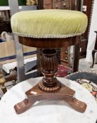 William IV/early Victorian mahogany circular piano stool with upholstered seat and raised on a