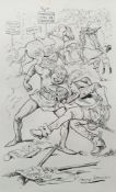 Harry Furniss (1854-1925) Pen and ink Historical cartoon depicting two men in a fight, one with