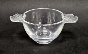 A small Lalique Honfleur two-handled bowl, etched Lalique France marks, with frosted leaf-moulded