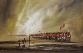 John Bampfield (b.1947) Oil on canvas 19th century Infantry advance, signed lower left, 50cm x 76cm