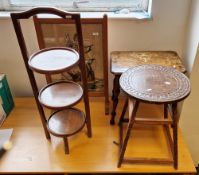 Collection of four items of furniture including an early 20th century stained wooden circular