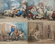 After Thomas Rowlandson (1756-1827) Hand-coloured etching Four etched caricatures with