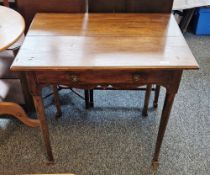 18th/19th century oak continental side table with single drawer, shaped apron and raised on four