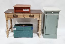 Five items of furniture including a Victorian stripped oak side table with two drawers and raised on