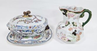 Davenport stone china shaped rectangular vegetable tureen and cover, circa 1820, printed blue marks,