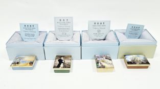 Four Halcyon Days limited edition enamel boxes, all decorated with scenes from famous paintings,