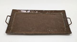 John Pearson Newlyn copper tray of rectangular form with twin handles, stamped to reverse 'JP', 44cm