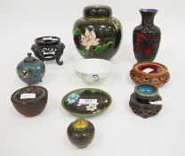 Group of Chinese and Japanese cloisonne vases, including a turquoise-ground miniature globular
