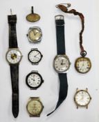 Early 20th century silver cased wristwatch, the enamel dial with Roman numerals denoting hours,