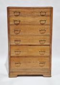Early to mid 20th century oak chest of six long graduating drawers, the top with thumb nail moulding