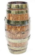 Early 20th century oak brass bound coopered spirit barrel, 23cm long