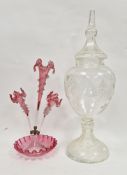 Large Victorian cut-glass oviform apothecary jar and domed cover, with faceted spire stopper, cut