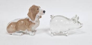 Royal Copenhagen porcelain model of a Bassett hound, printed blue and green marks, shape no.356,