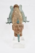 Ancient Egyptian painted gesso, wood and bronze mounted bust of Osiris, Late Period-Ptolemaic (circa