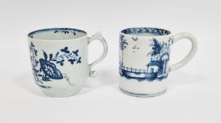 Lowestoft porcelain blue and white coffee can, circa 1765-75, painted with a house in landscape