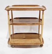 Ercol pale beech and elm three-tier Windsor trolley, 72cm long x 48cm wide x 77cm high