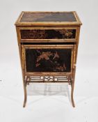 19th century aesthetic-movement side sewing cabinet, the japanned panels with gilt chinoisserie