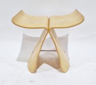 After Sori Yanagi light plywood butterfly stool joined by a chrome metal bar, 43cm wide x 31cm