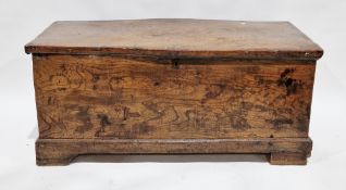 18th/19th century elm coffer/blanket box, the plain hinged lid opening to a candle box and open