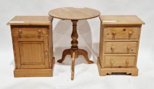Three items of modern pine furniture including a circular pedestal table raised on three splayed
