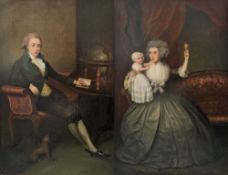 18th century English school Pair oils on canvas Portrait of woman and child seated on sofa and a