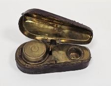 Victorian novelty travelling inkwell in the form of a burgundy leather covered violin case, 9cm