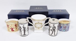 Collection of Halcyon Days porcelain, comprising an oval candle holder printed with angels, boxed,