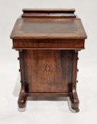 Victorian walnut davenport, the upper section with inlaid lid opening to a fitted stationery