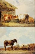 Early 19th century school Pair of oils on canvas One with cows and byre, the other with donkey and