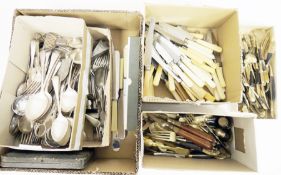 Collection of flatware including various silver plated spoons and forks and ivorine handled