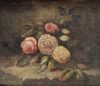 Unattributed Oil on board Still life spray of roses, 23cm x 26cm  Property of Dunkirk Manor,
