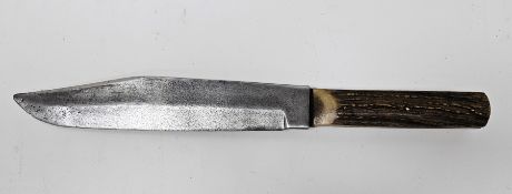 Confederate State Army original Bowie knife with stag antler handle , the steel blade stamped '