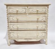 French-style cream painted chest of two short over three long drawers, the chamfered sides with