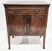 Early 20th century mahogany side cabinet with greek key moulded frieze over a single long drawer and