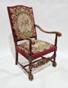 Ash framed highback elbow chair in the Louis XIV manner, with needlework upholstered back and