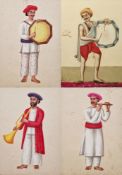 Mid-19th century Indian Company school Gouache on mica Five depictions of Indian musicians,