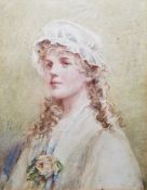 Late 19th/early 20th century school Watercolour Portrait of a young woman wearing white dress and