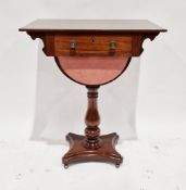 19th century mahogany work table, the single drawer with brass knob handles above a pull-out