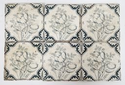 Six Mintons pottery transfer printed tiles, late 19th century, moulded marks, each printed in the