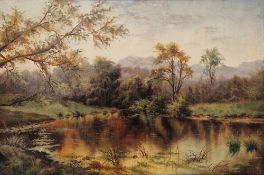 19th century English school Oil on canvas River landscape, framed, 51cm x 76cm