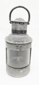 Ships's galvanised ' Stern ' lamp or lantern with burner, raised lozenge mark with the initials