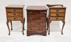Pair of early 20th century walnut and burr walnut bedside cabinets in the Queen Anne manner, the