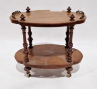 Victorian mahogany two-tier dumb waiter/serving trolley, the shaped shelves with part pierced gilt