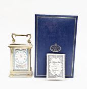 Halcyon Days enamel brass cased 'Marie Antoinette' carriage clock, the enamel face decorated with