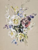 Barbara Crowe (20th century) Watercolour and gouache on card Still life of flowers and roses,